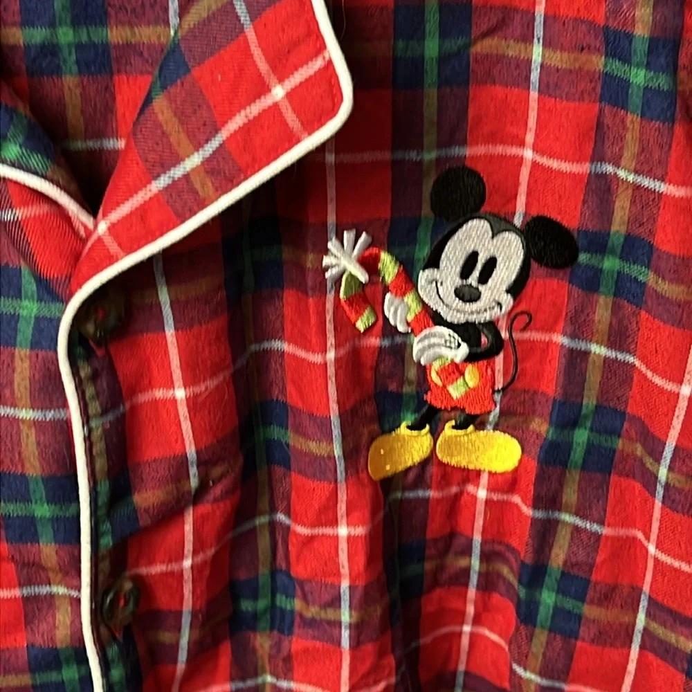 Disney women’s Red Plaid Mickey Mouse Pajama Top and bottom set Sm sleepwear - Picture 3 of 10